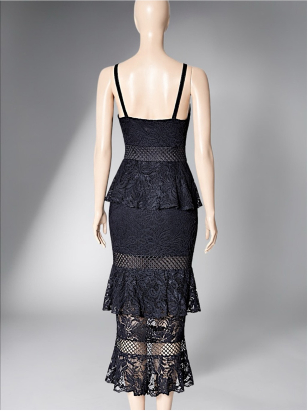 Little Mistress Black Lace Ruffle Midi Dress – Size 6 - Picture 9 of 14